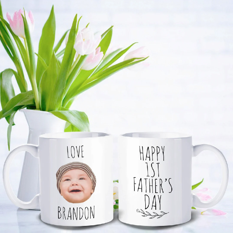 Happy 1st Fathers Day Custom Mug Personalized Mug With Custom Baby Photo Mug Fathers Day Gift